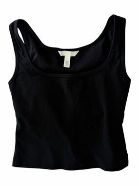 H&M Black Crop Tank Top Built In Bra Removable Pads XS